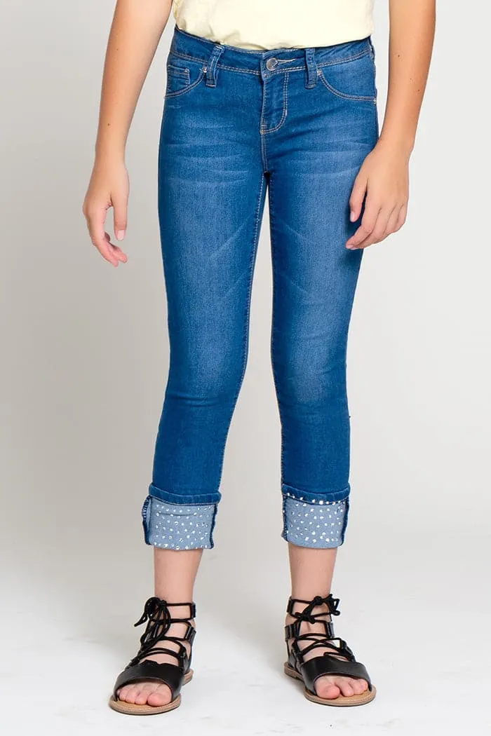 Girls Skinny Jeans with Studded Mega Cuff