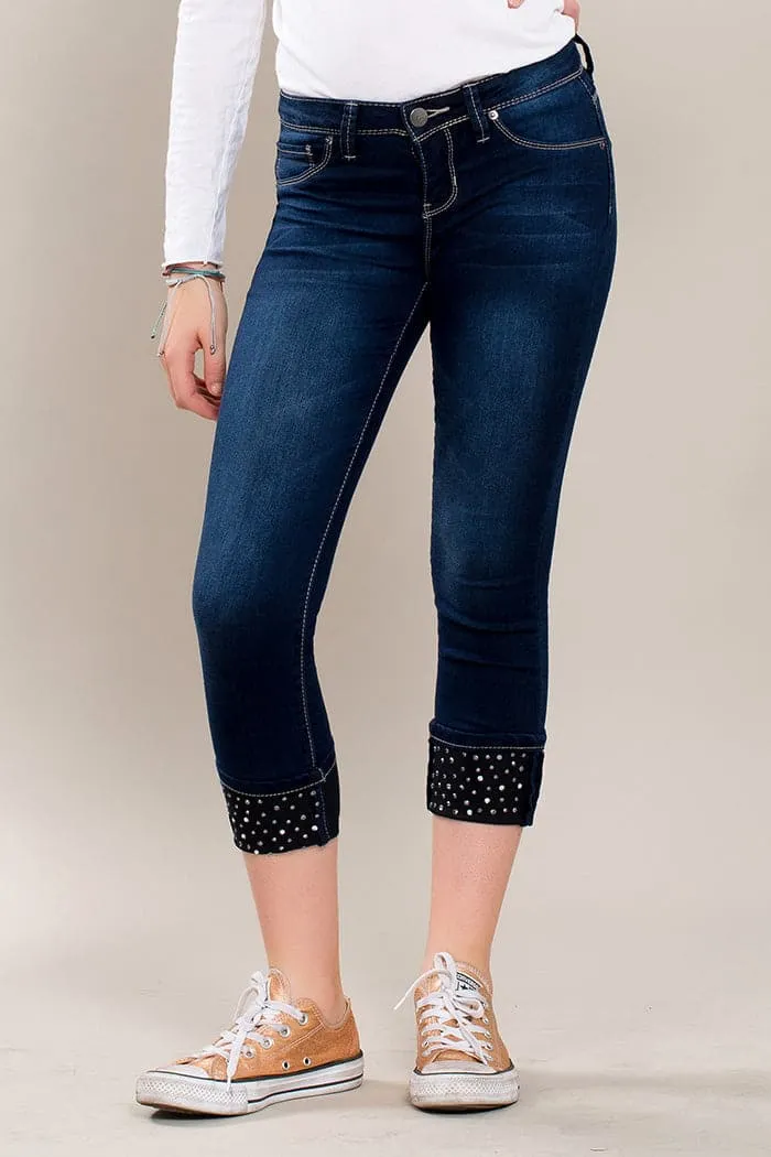 Girls Skinny Jeans with Studded Mega Cuff