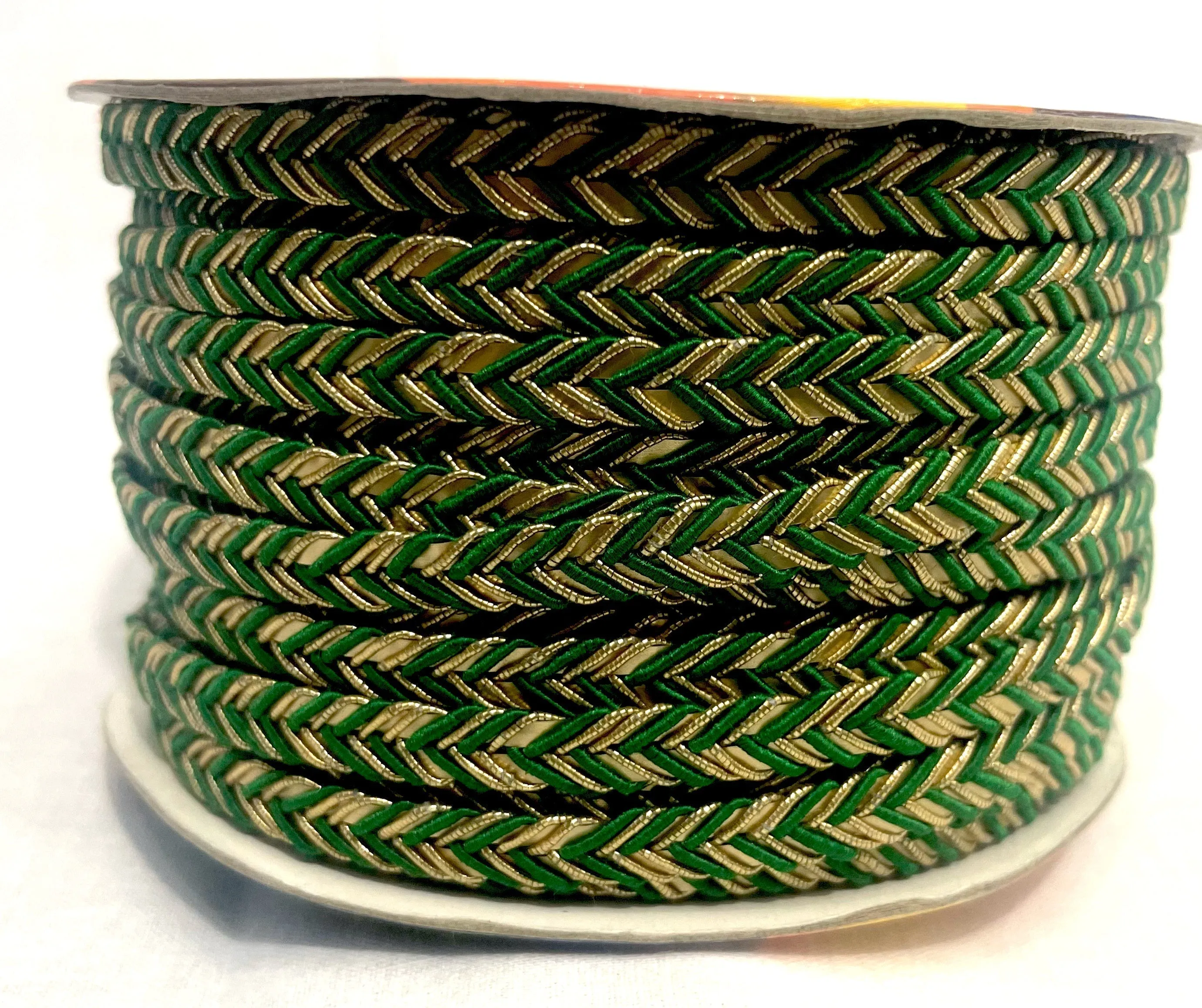 Golden Braid Border, Olive Green And Golden,  Laces for Dress, Home Décor, Shoe, Bags, Hats, DIY, Handmade, 0.2 inch Broad