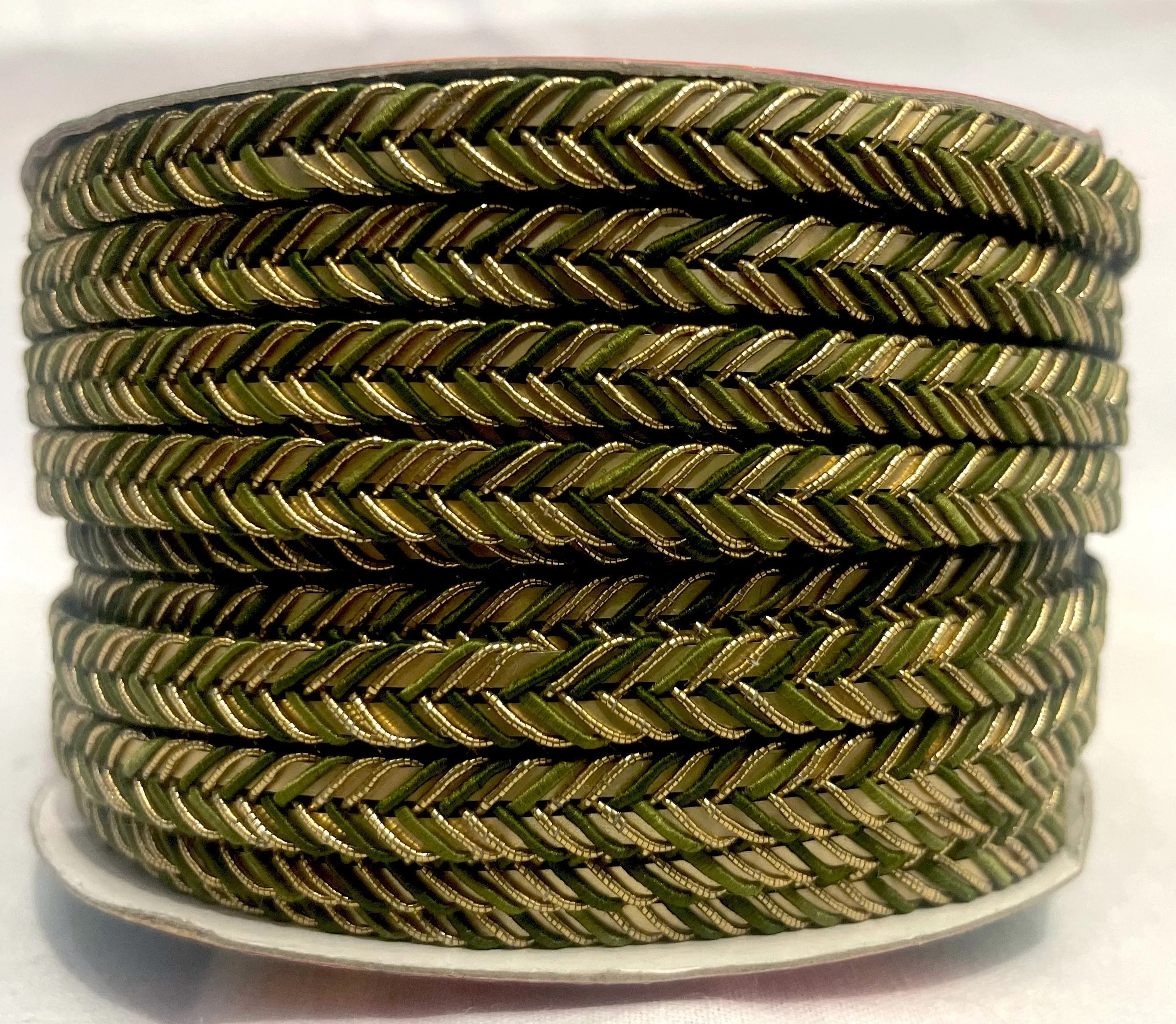 Golden Braid Border, Olive Green And Golden,  Laces for Dress, Home Décor, Shoe, Bags, Hats, DIY, Handmade, 0.2 inch Broad