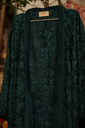 GREEN TURQUOISE EMBROIDERED SILK KIMONO WEMDA