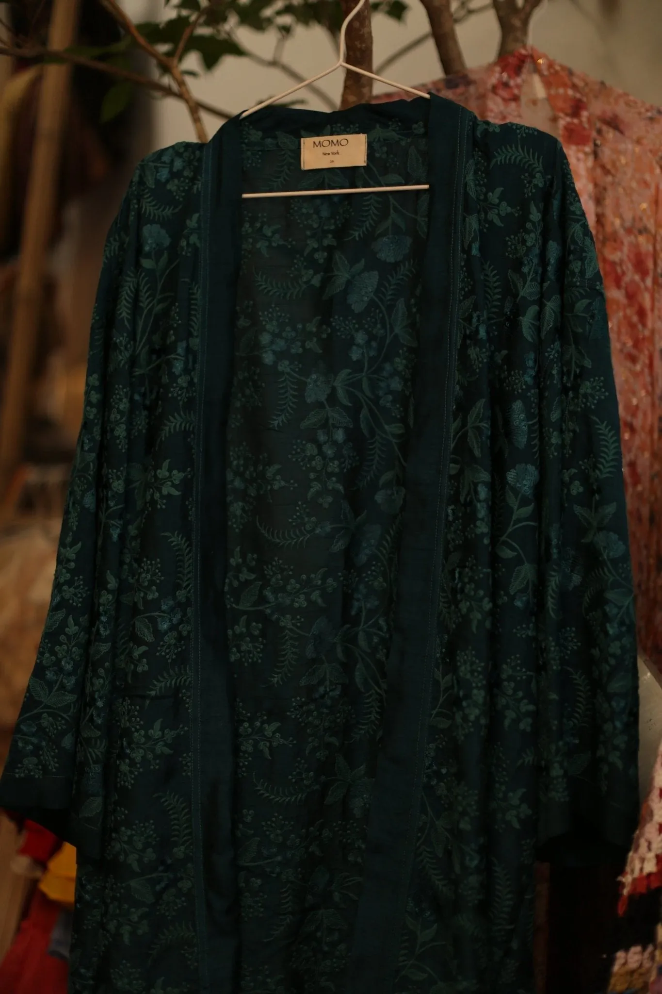 GREEN TURQUOISE EMBROIDERED SILK KIMONO WEMDA