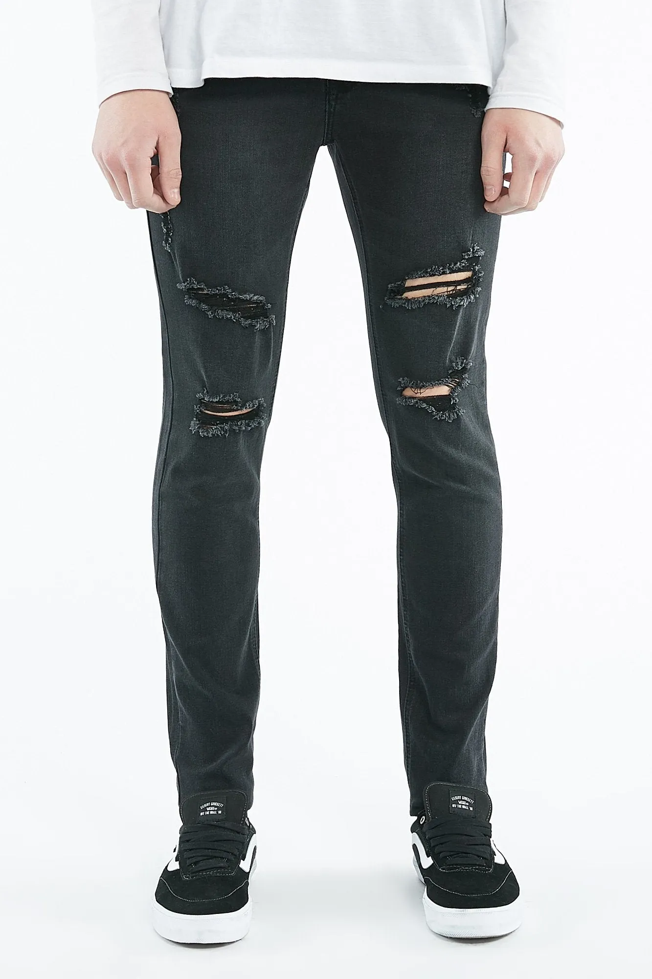 Guys Skinny Black Destroy Wash Jeans