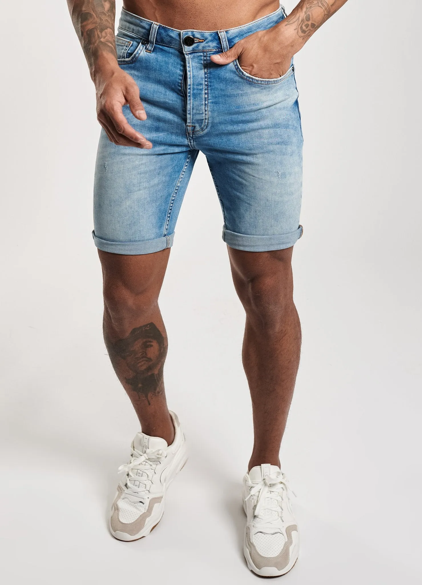 Gym King Denim Howard Shorts - Mid Wash