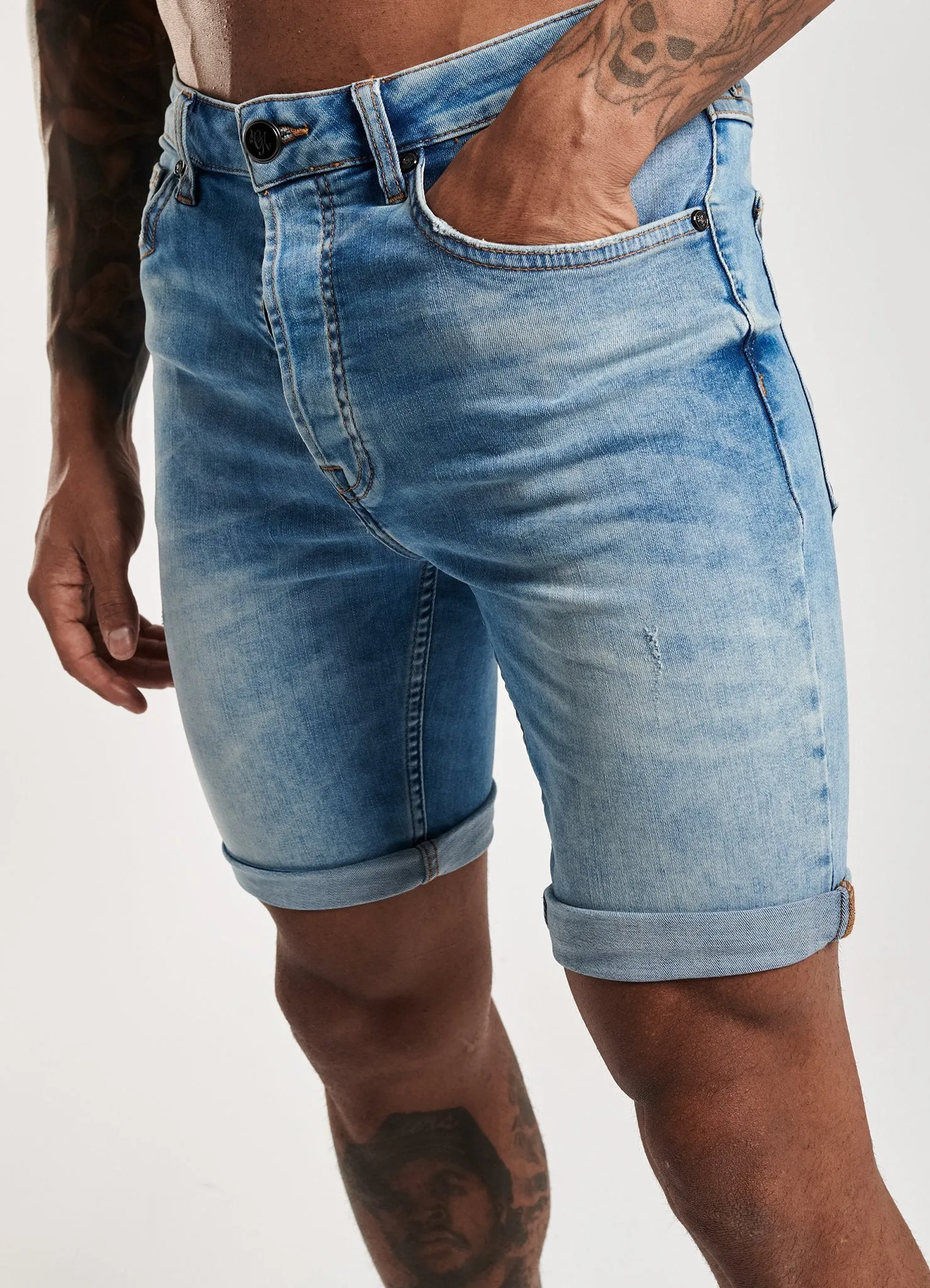 Gym King Denim Howard Shorts - Mid Wash
