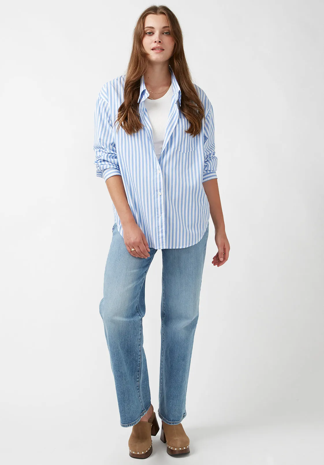 Hayden Women's Oversize Boyfriend Shirt in Striped Blue - WT0614H