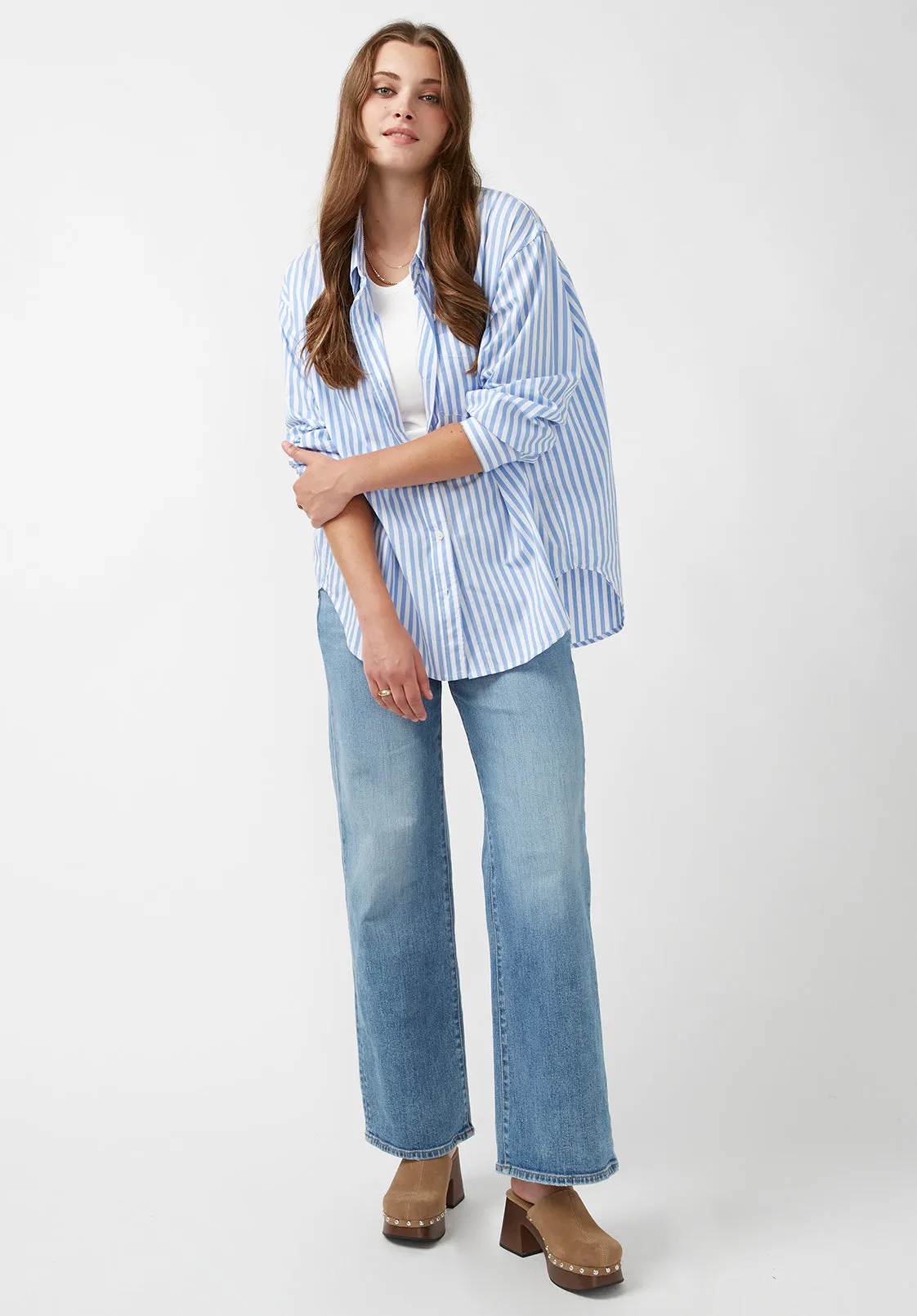 Hayden Women's Oversize Boyfriend Shirt in Striped Blue - WT0614H
