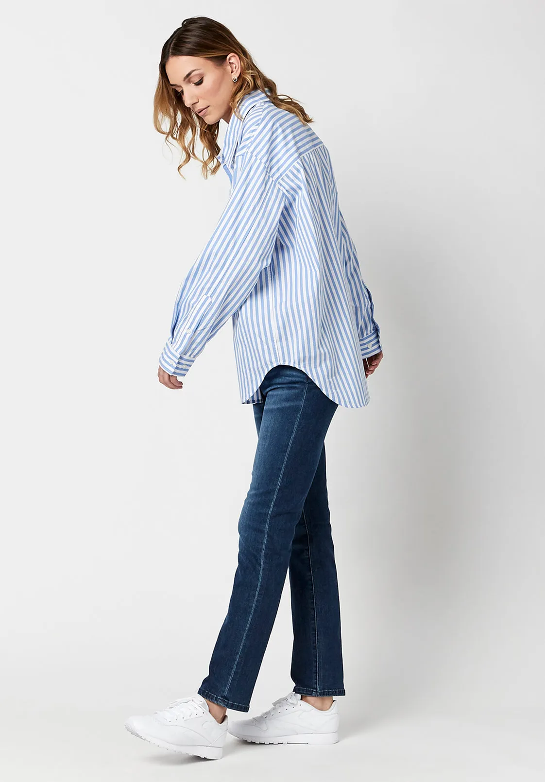 Hayden Women's Oversize Boyfriend Shirt in Striped Blue - WT0614H