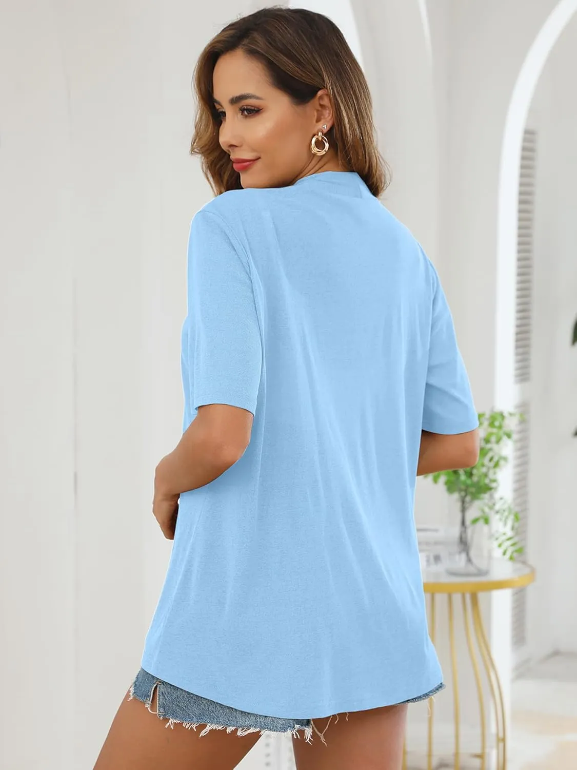 Heymoments Women's Lightweight Open Front Knit Cardigans Short Sleeve Casual Soft Drape Summer Cardigan S-2XL