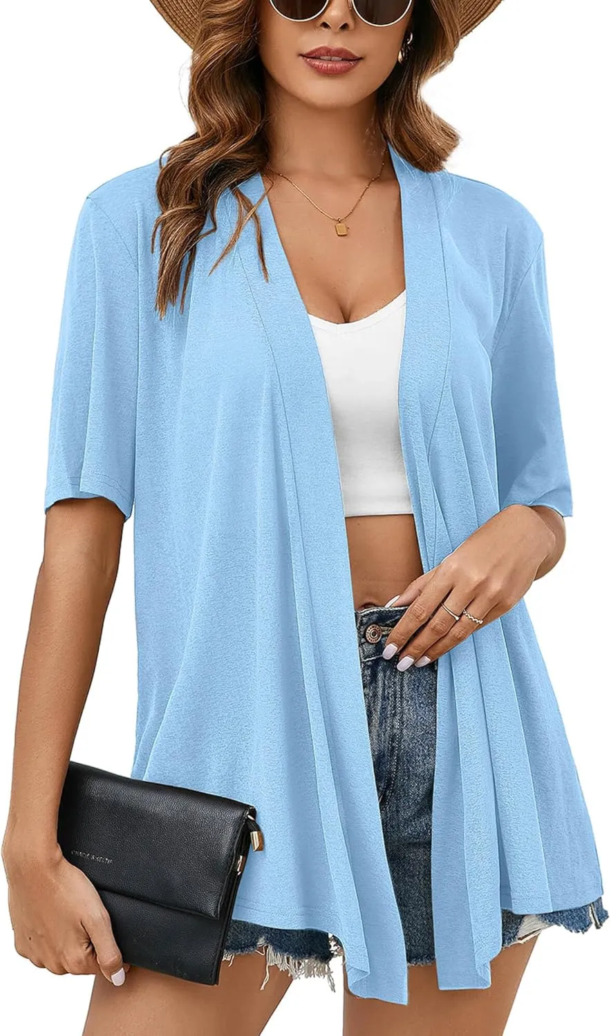 Heymoments Women's Lightweight Open Front Knit Cardigans Short Sleeve Casual Soft Drape Summer Cardigan S-2XL