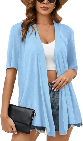 Heymoments Women's Lightweight Open Front Knit Cardigans Short Sleeve Casual Soft Drape Summer Cardigan S-2XL