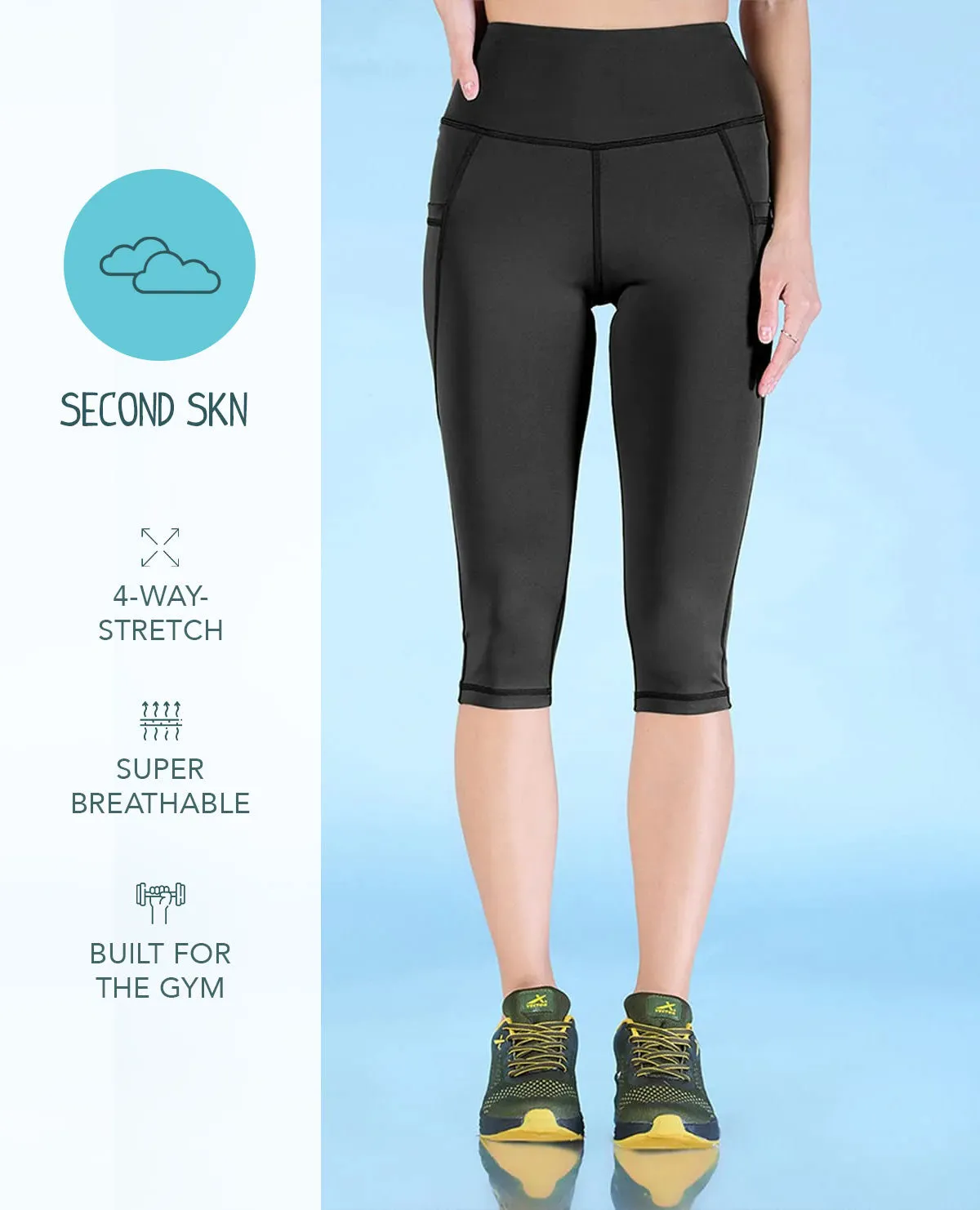 High Waisted 3/4 Leggings in Second SKN Fabric