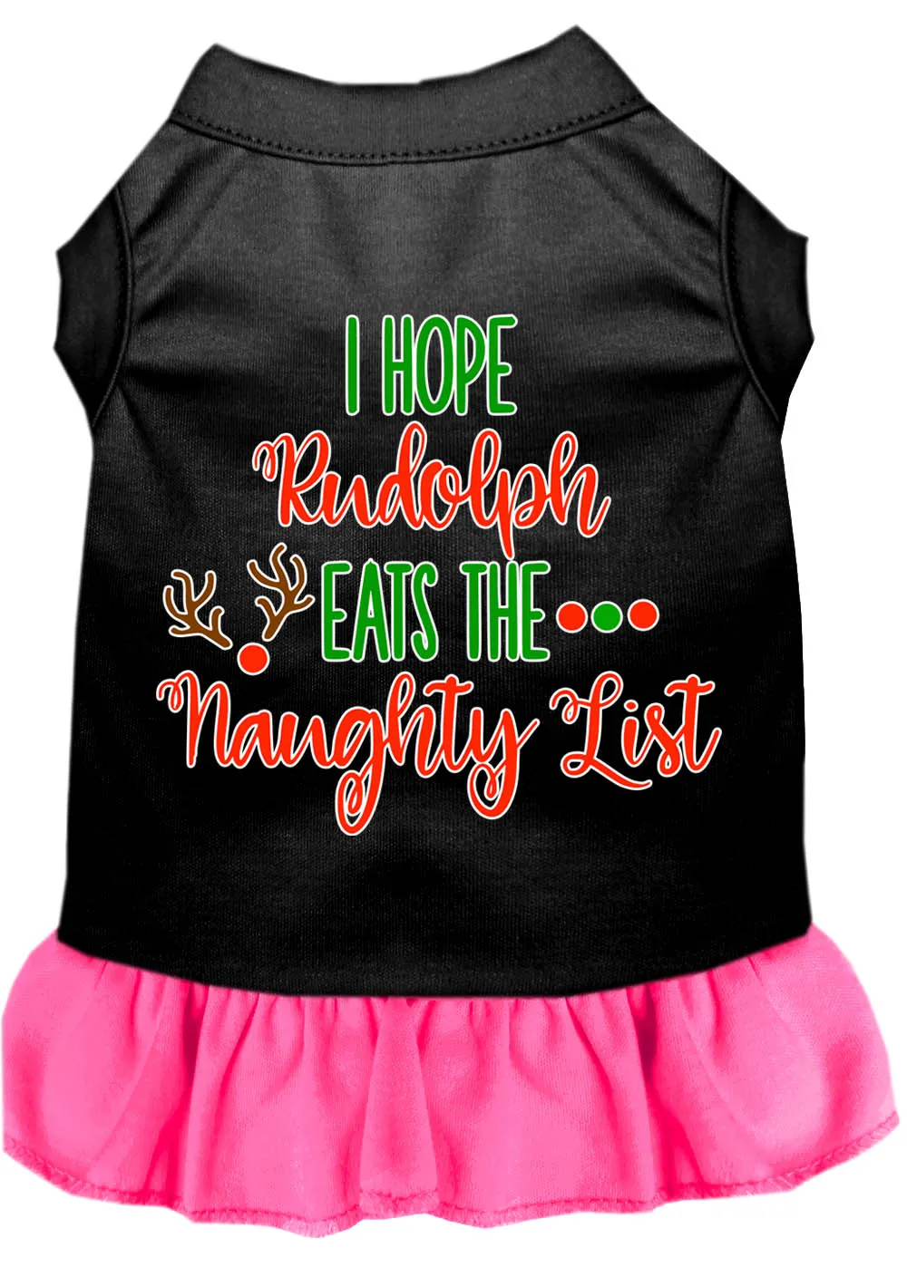 Hope Rudolph Eats Naughty List Screen Print Dog Dress Black With Bright Pink Xxl