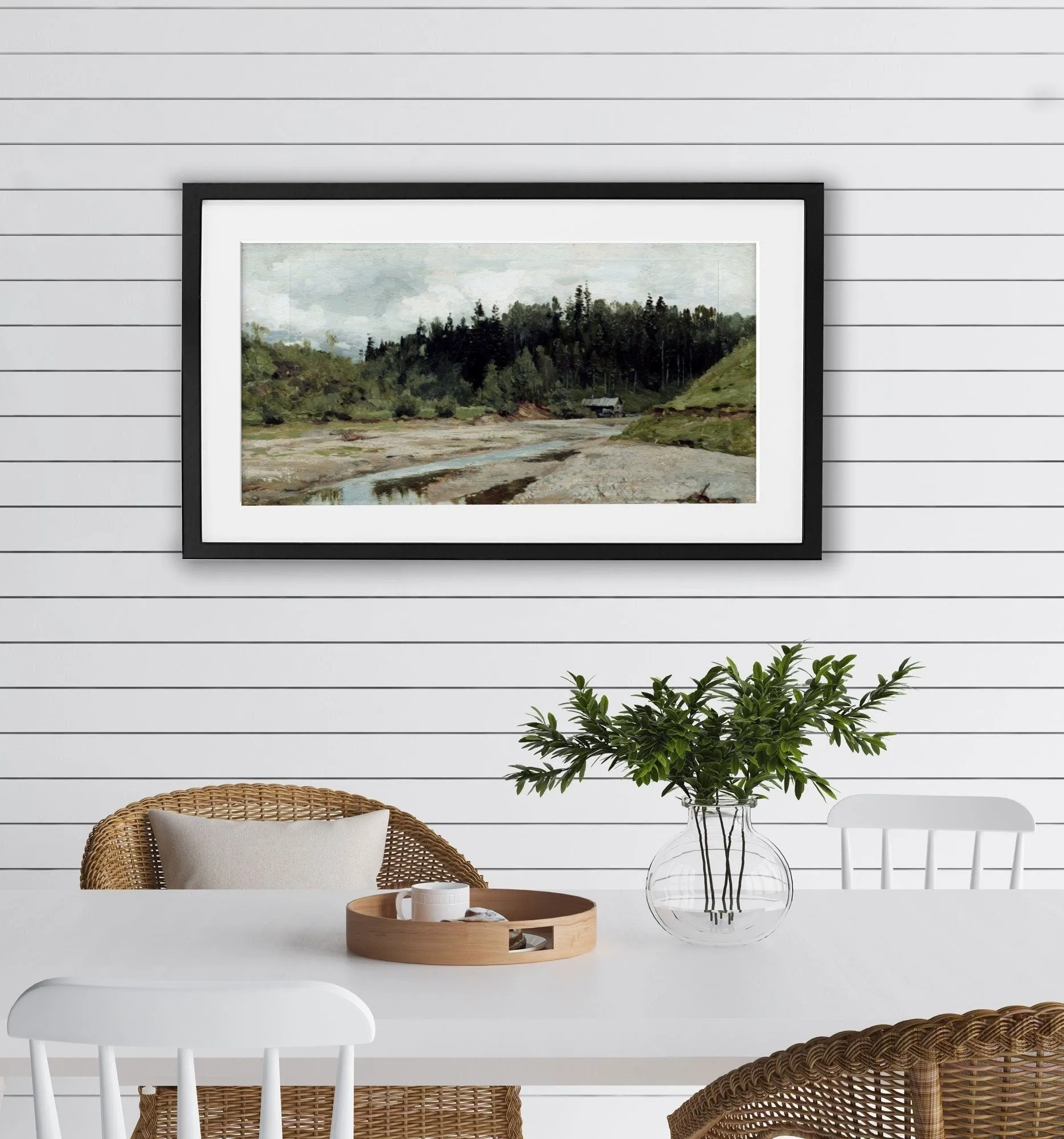 Horizontal Landscape with Stream Vintage Wall Art