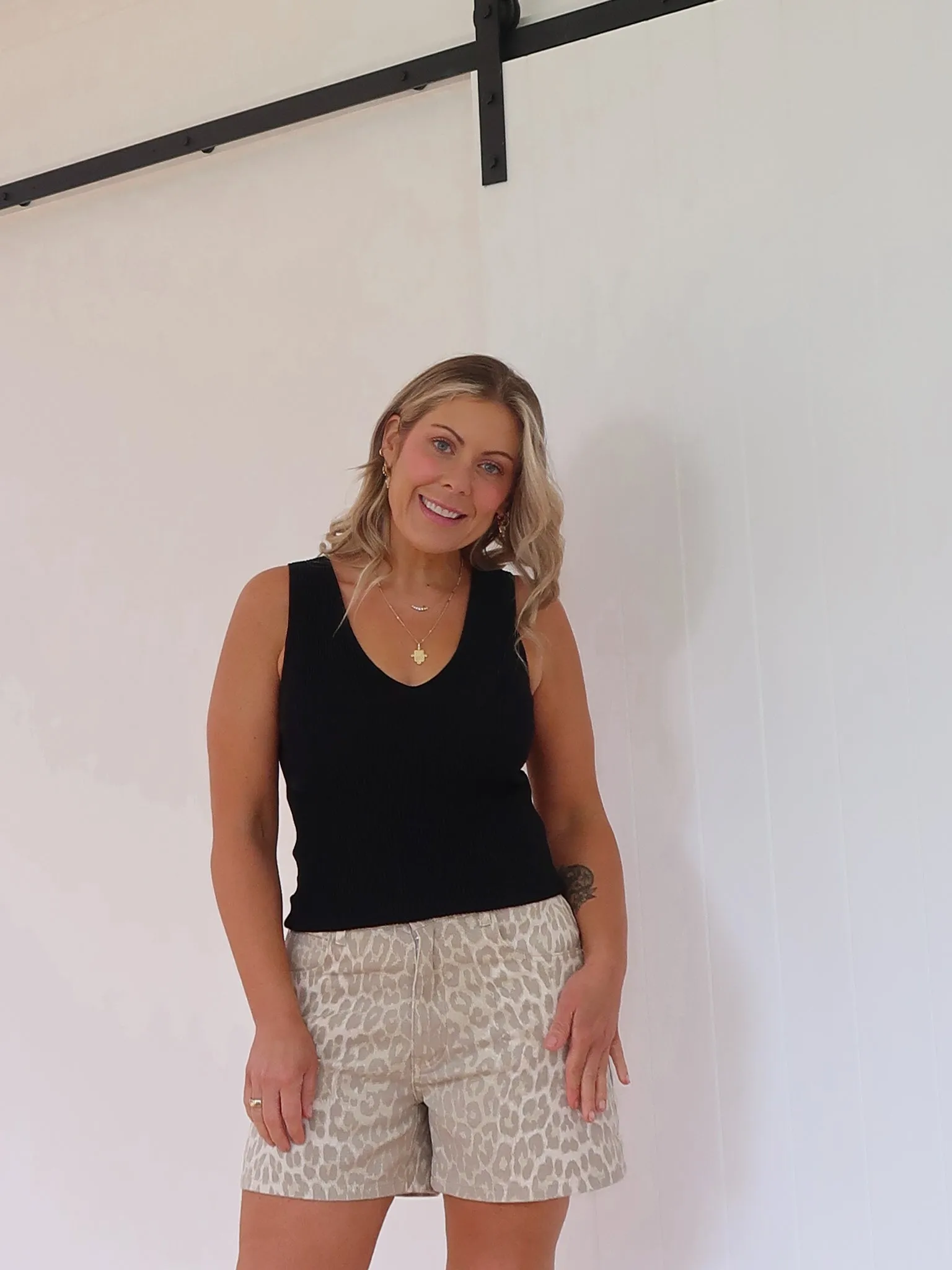 Jude Denim Short- Beige Leopard