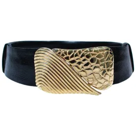 JUDITH LEIBER Vintage Black Lizard Belt with Large Gold Belt Buckle