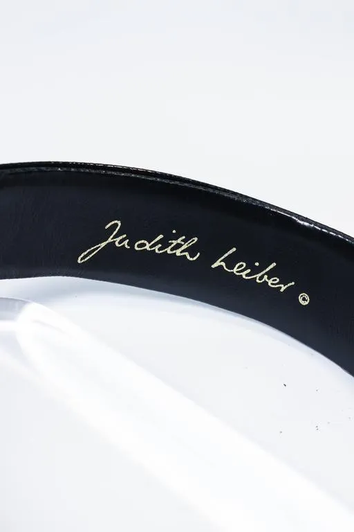 JUDITH LEIBER Vintage Black Lizard Belt with Large Gold Belt Buckle