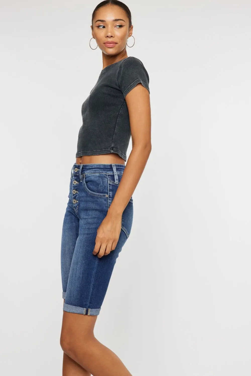 Kancan Full Size Cat's Whiskers Button Fly Jean Shorts