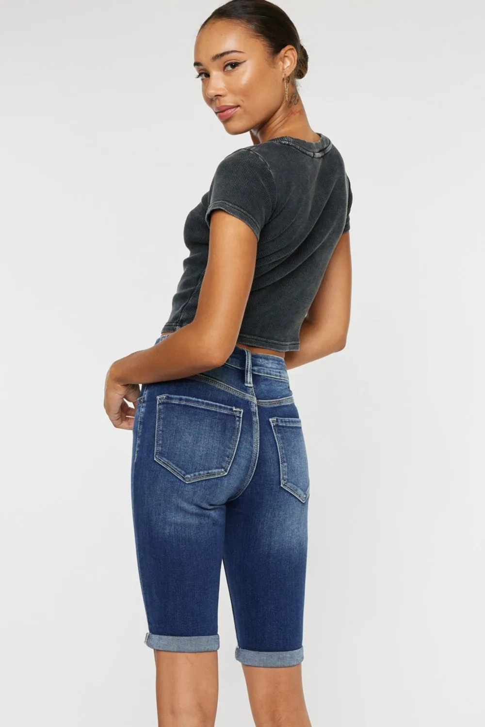 Kancan Full Size Cat's Whiskers Button Fly Jean Shorts