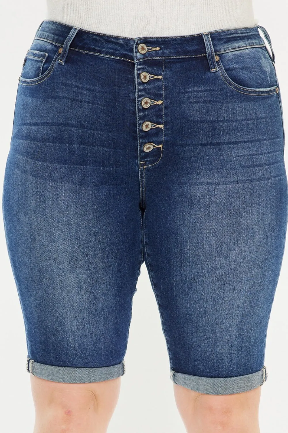 Kancan Full Size Cat's Whiskers Button Fly Jean Shorts