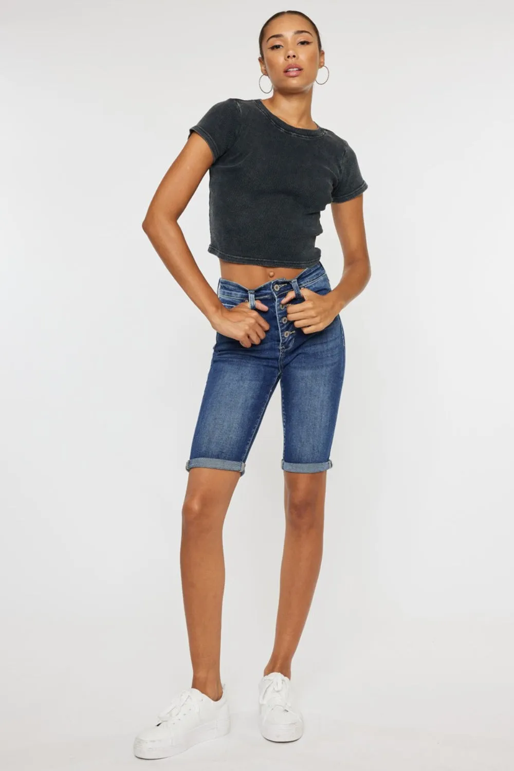 Kancan Full Size Cat's Whiskers Button Fly Jean Shorts