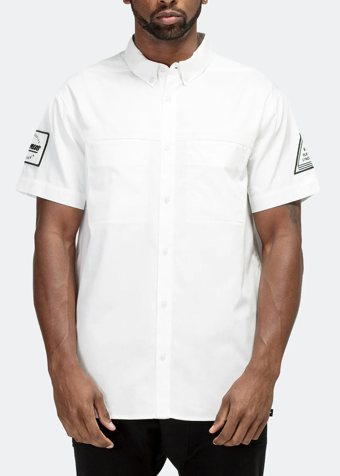 Konus Men's Reflective Short Sleeve Button Down in White