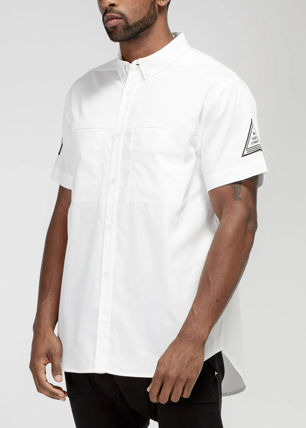 Konus Men's Reflective Short Sleeve Button Down in White