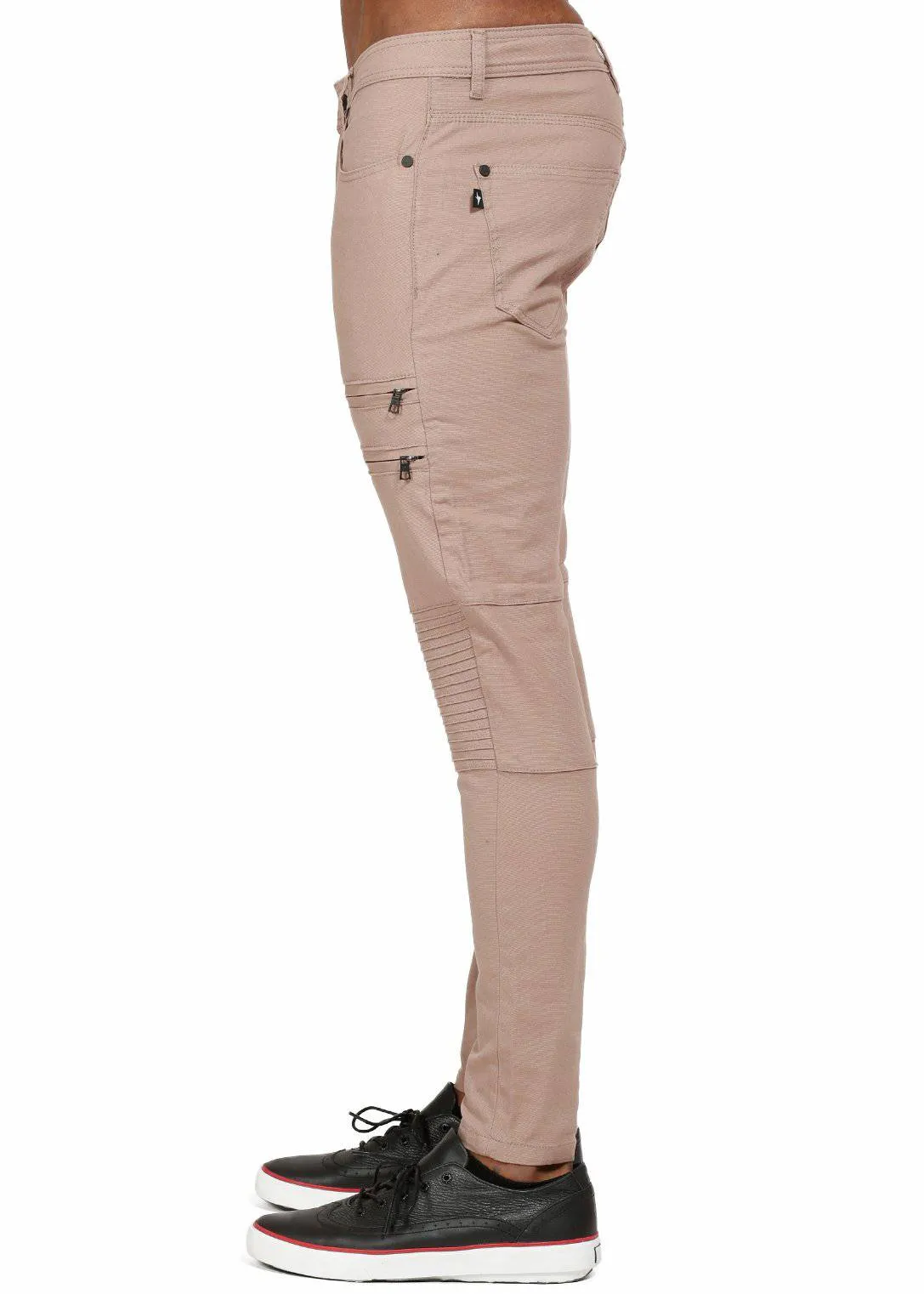Konus Men's Skinny Jeans in Biker Style in Dark Beige