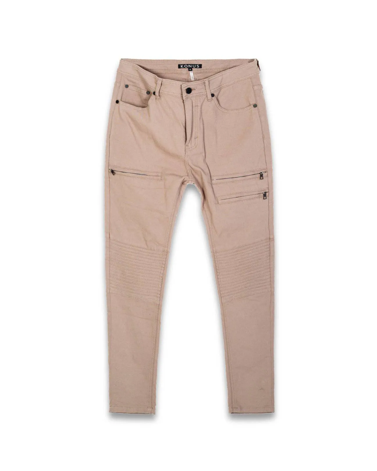 Konus Men's Skinny Jeans in Biker Style in Dark Beige