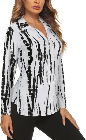 Koscacy Women's Long Sleeve Golf Tennis Polo Shirts UPF50  Half Zip Dry Fit Workout Tops Athletic Shirt