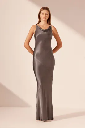 LA LUNE HIGH NECK COWL MAXI DRESS - GRAPHITE