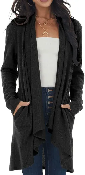 Lacozy Women's Open Front Long Cardigan Draped Snap Buffalo Plaid Shirt Kimono Cardigan Knit Sweater