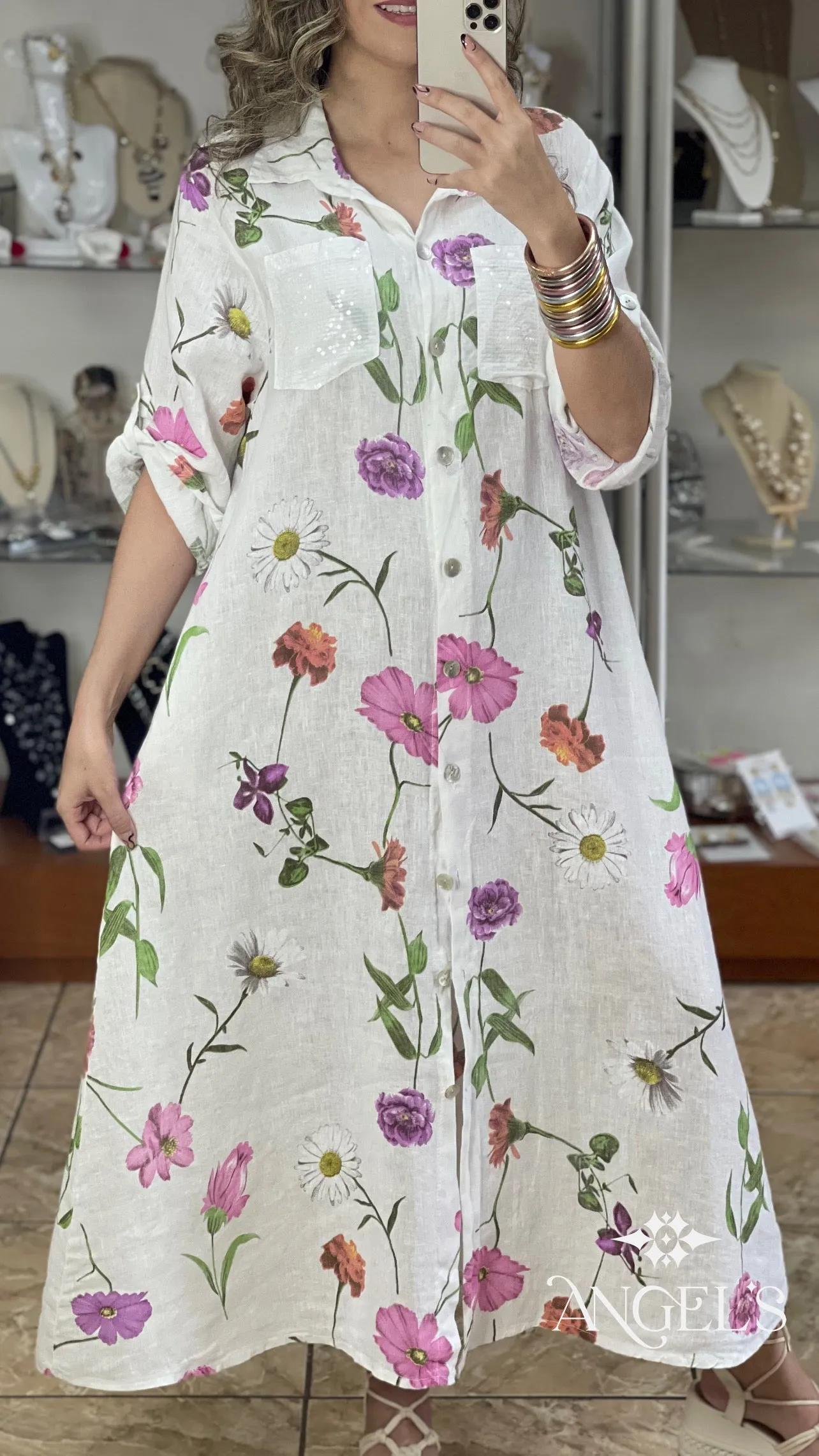 Linen Floral OS Maxi Dress