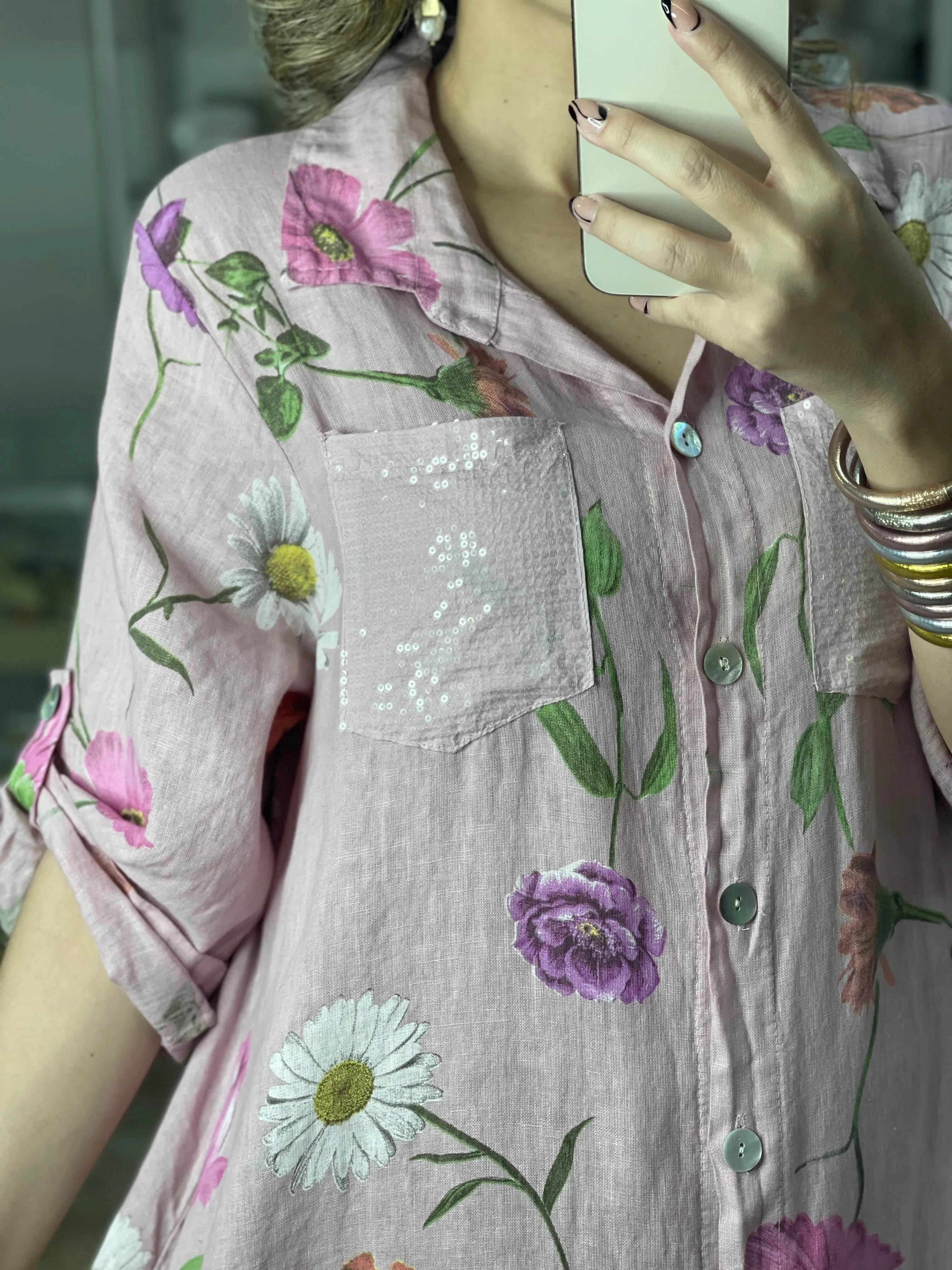 Linen Floral OS Maxi Dress