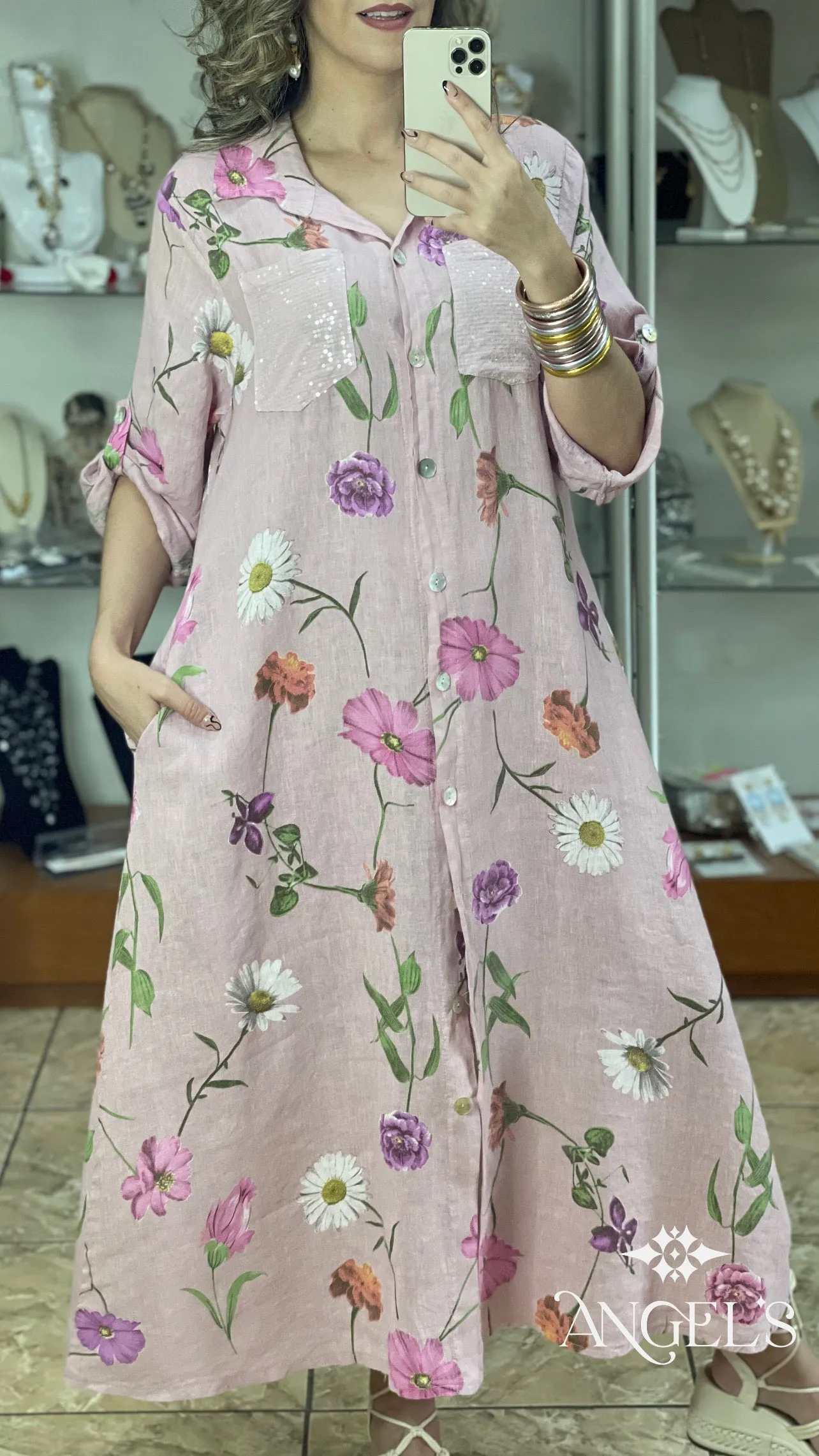 Linen Floral OS Maxi Dress