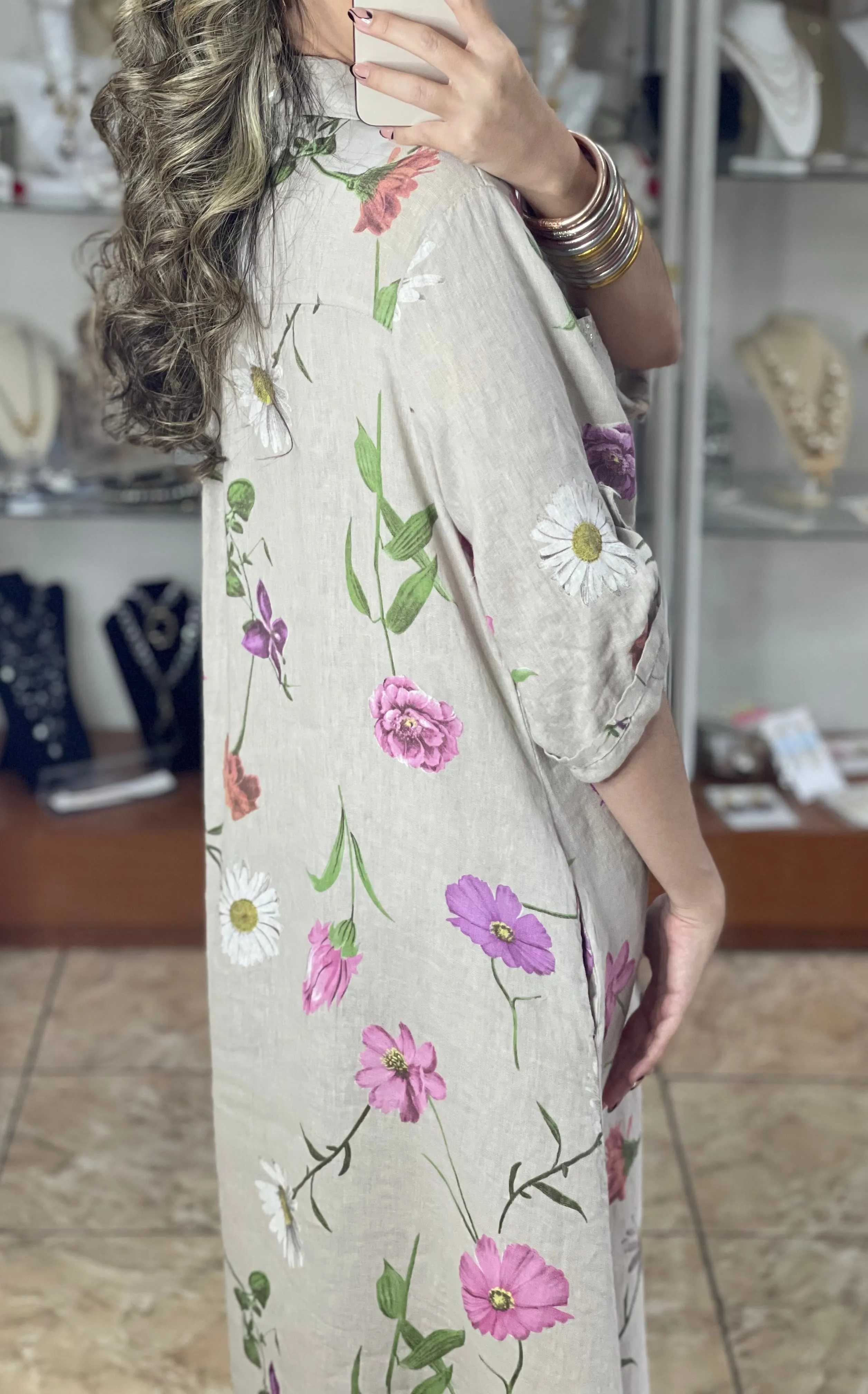 Linen Floral OS Maxi Dress