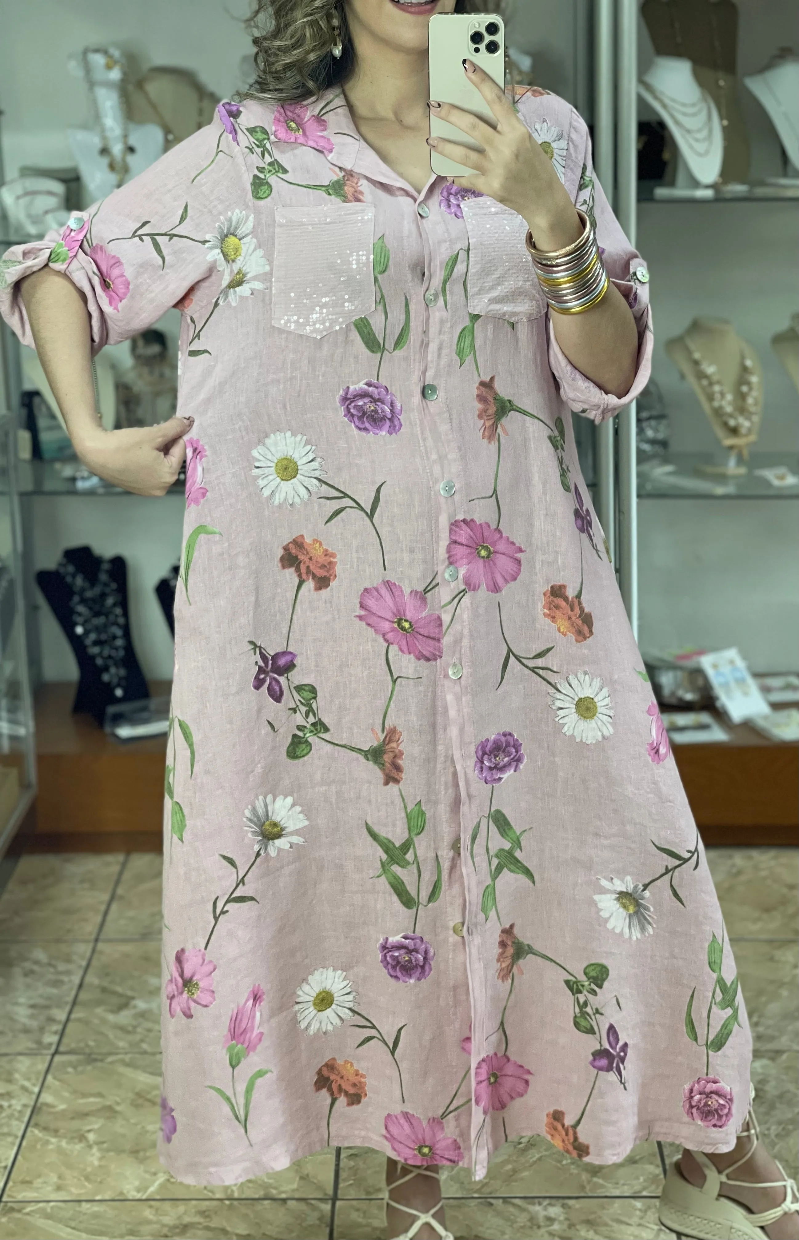 Linen Floral OS Maxi Dress