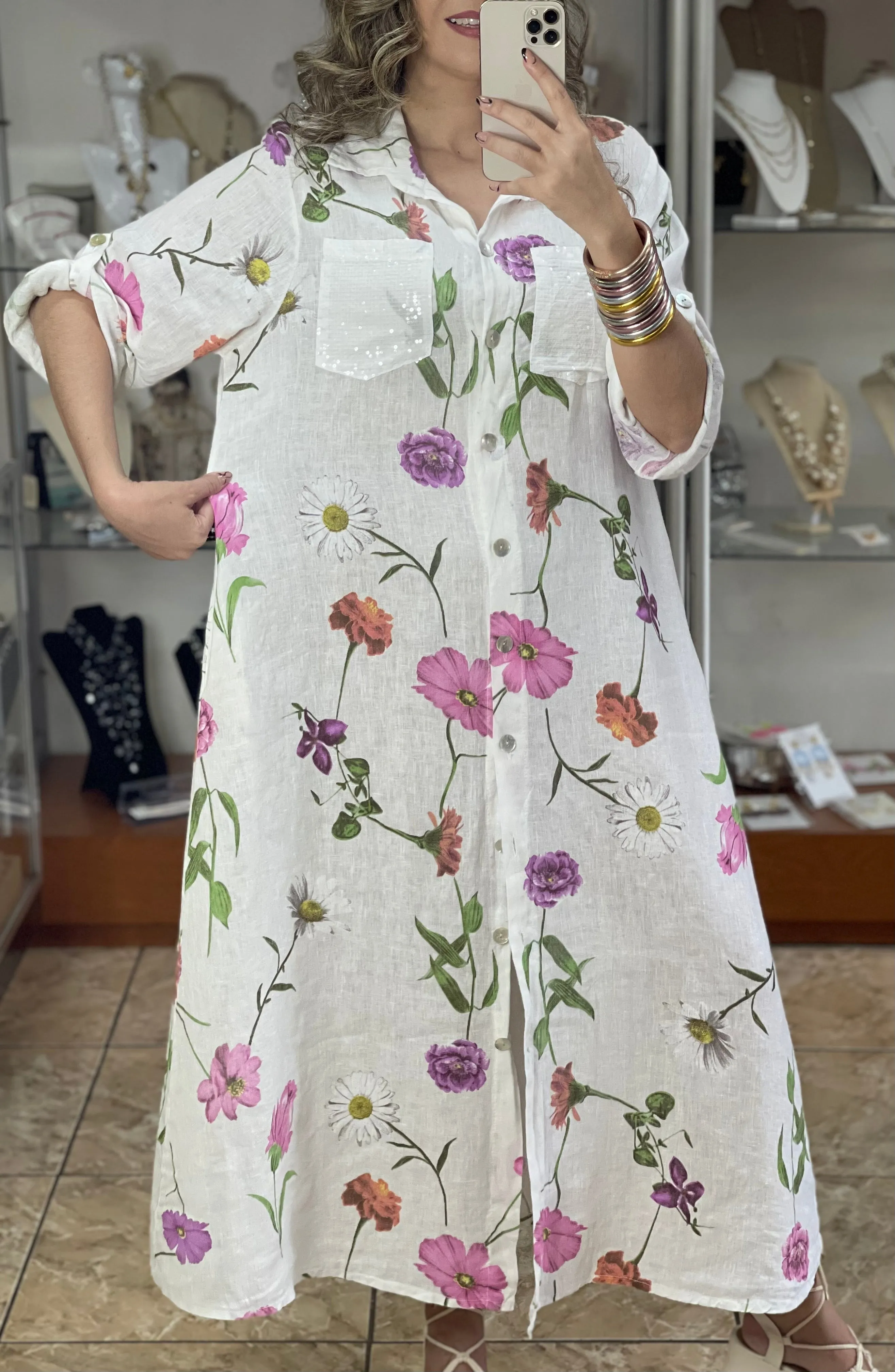 Linen Floral OS Maxi Dress