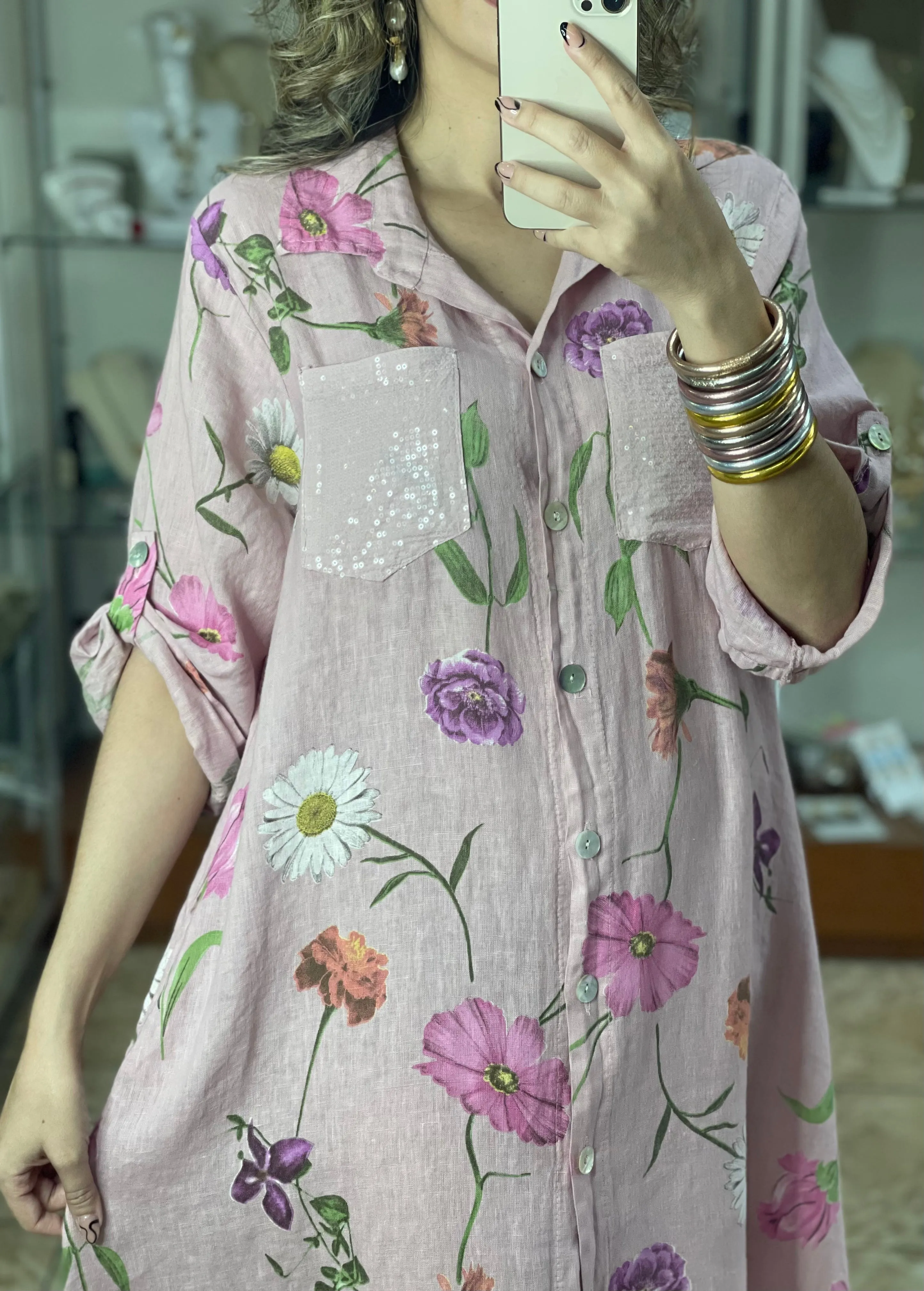Linen Floral OS Maxi Dress