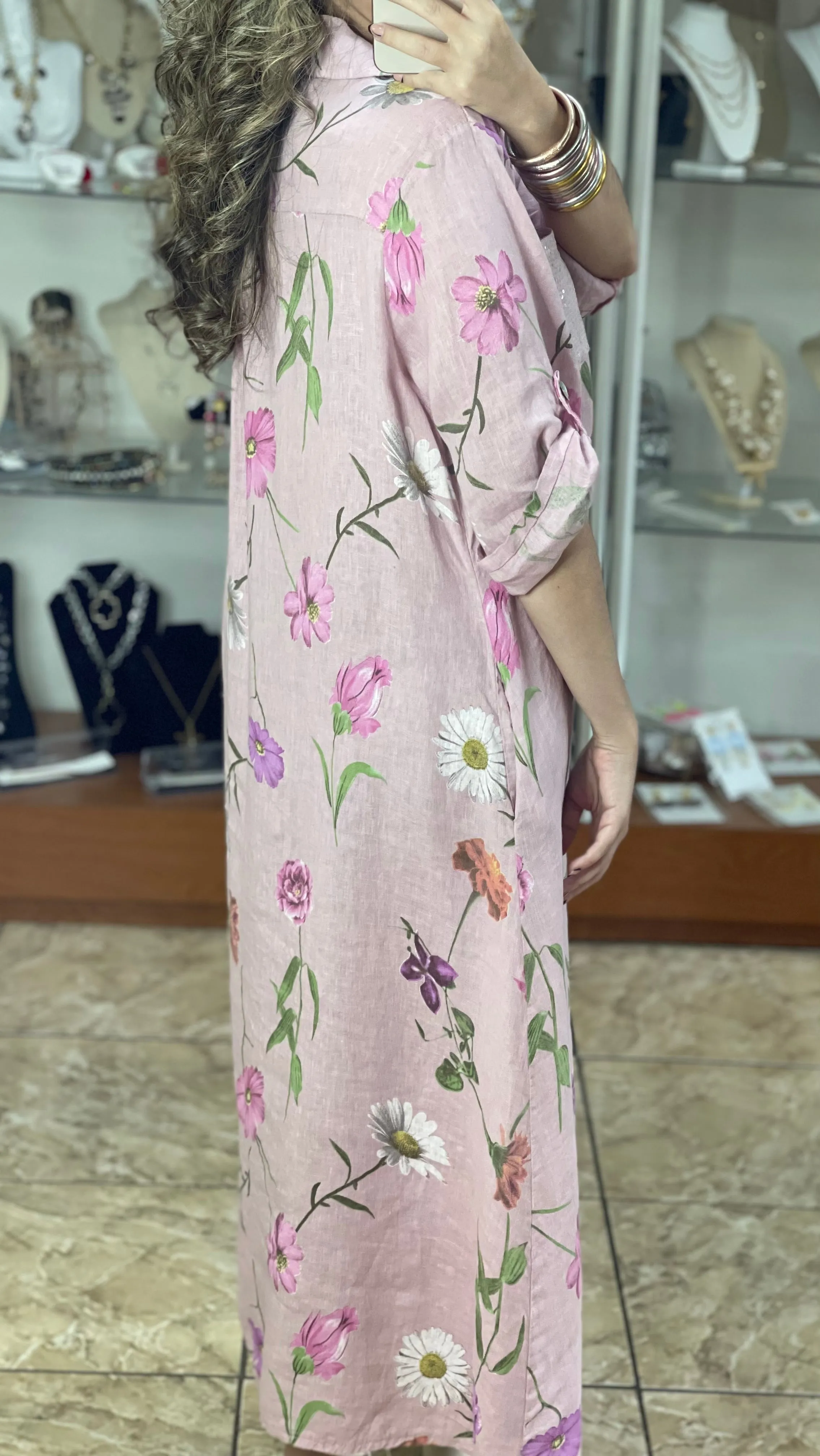 Linen Floral OS Maxi Dress