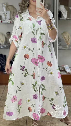 Linen Floral OS Maxi Dress