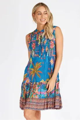 Lula Life Mika Sleeveless Cotton Dress Ocean