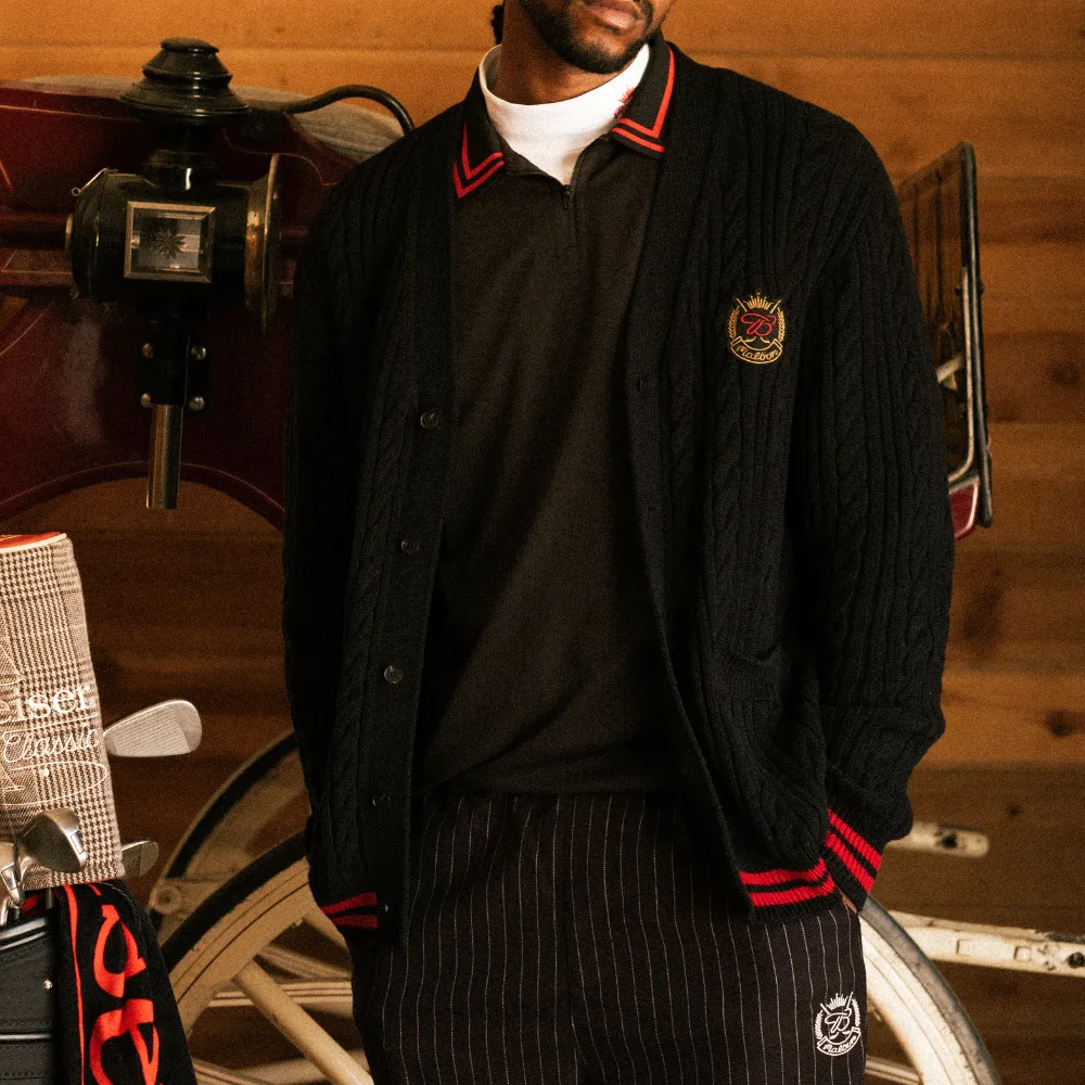 MALBON X BUDWEISER PLAYERS CABLE KNIT CARDIGAN