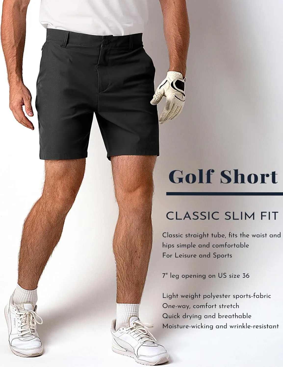 Mens Golf Shorts 7'' Inseam Lightweight Quick Dry Strech Casual Work Shorts, Hybrid Flat Front Golf Shorts for Men