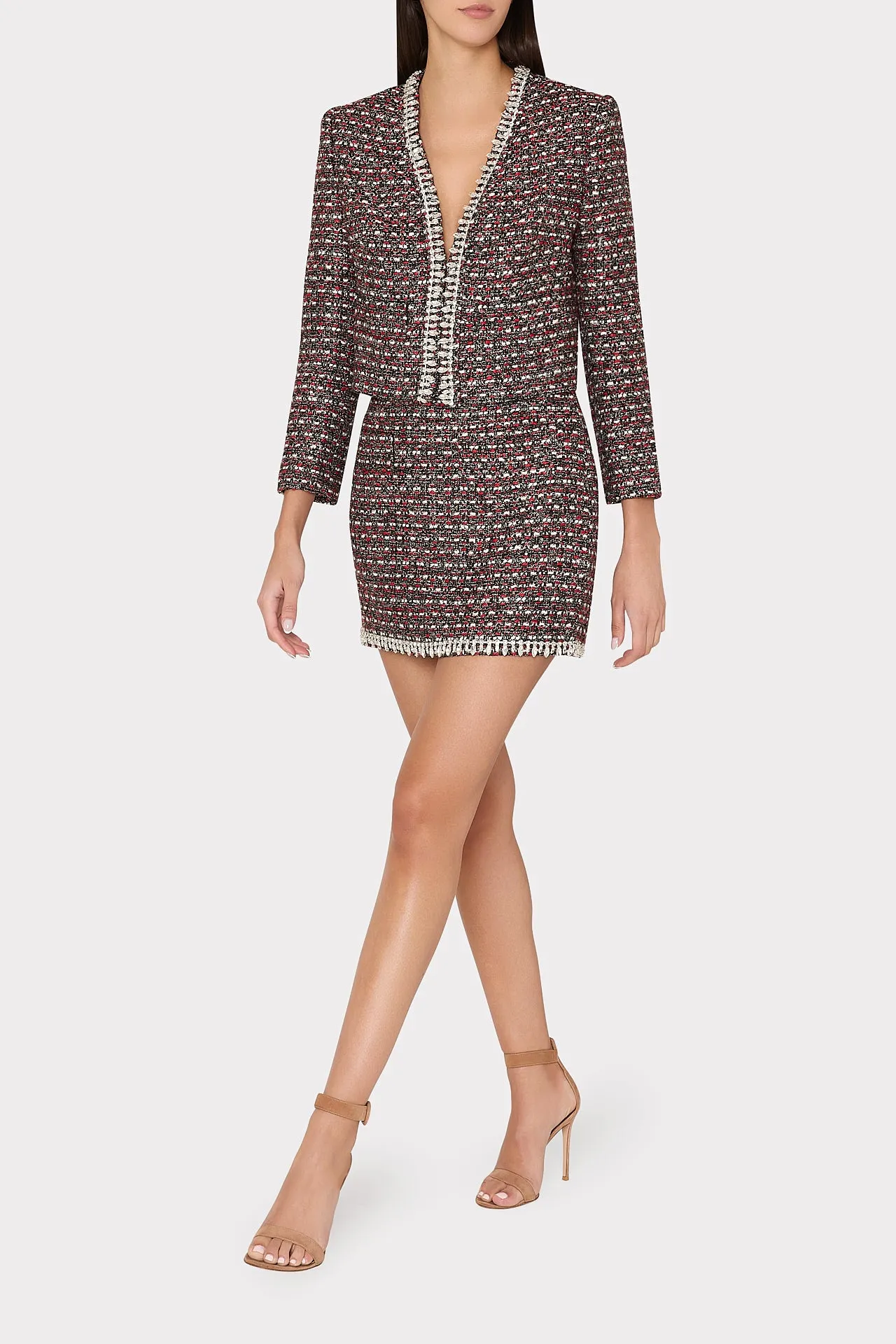 Nika Tweed Crystal Embellished Mini Skirt
