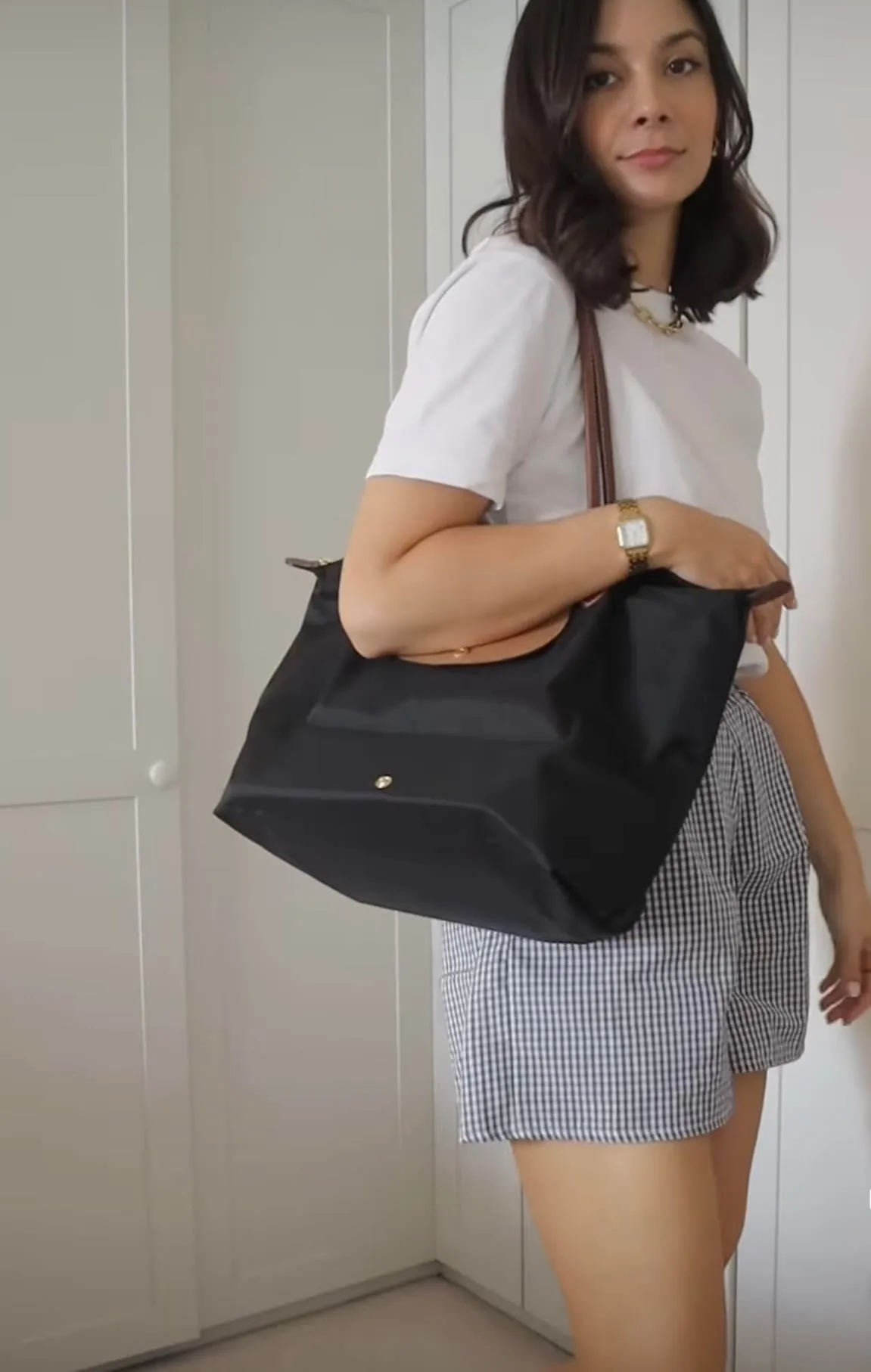 Organic poplin shorts in black gingham