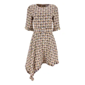 Oscar De La Renta Cotton & Wool Blend Tweed Asymmetric Dress. Size 10UK