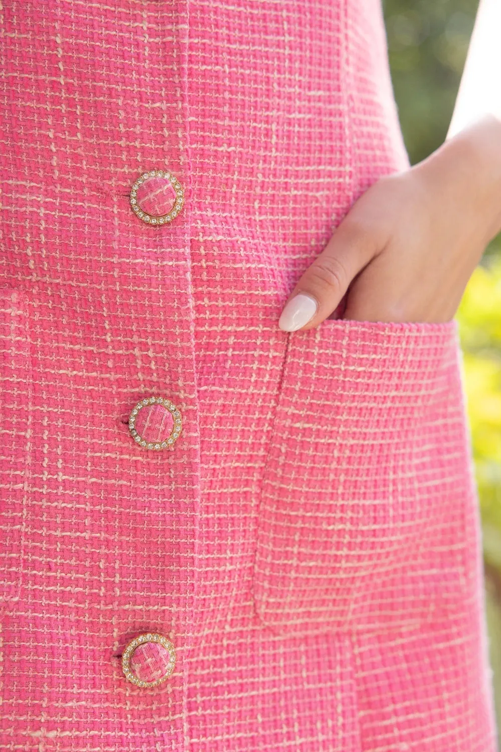 Pink Tweed Crystal Button Dress