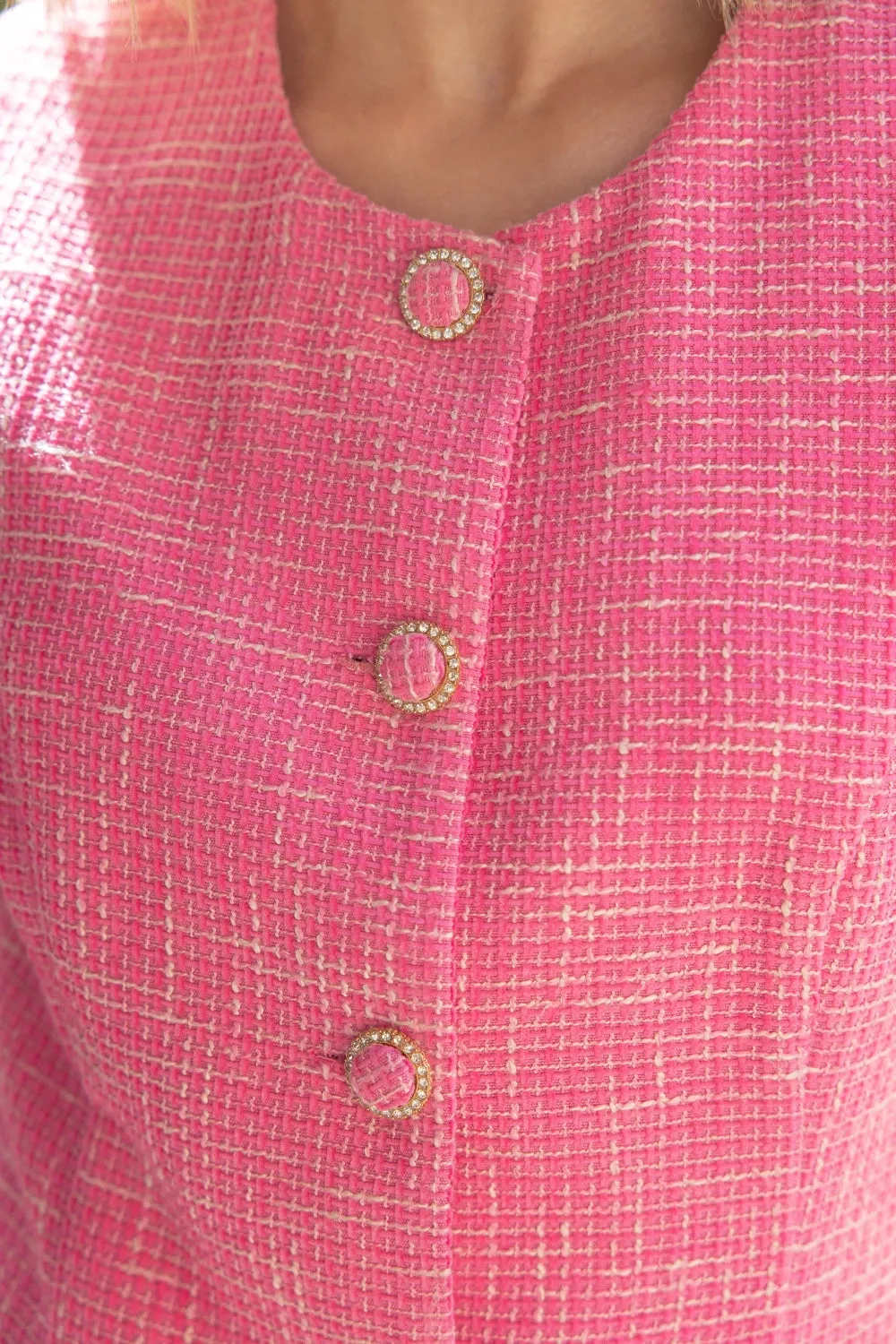 Pink Tweed Crystal Button Dress