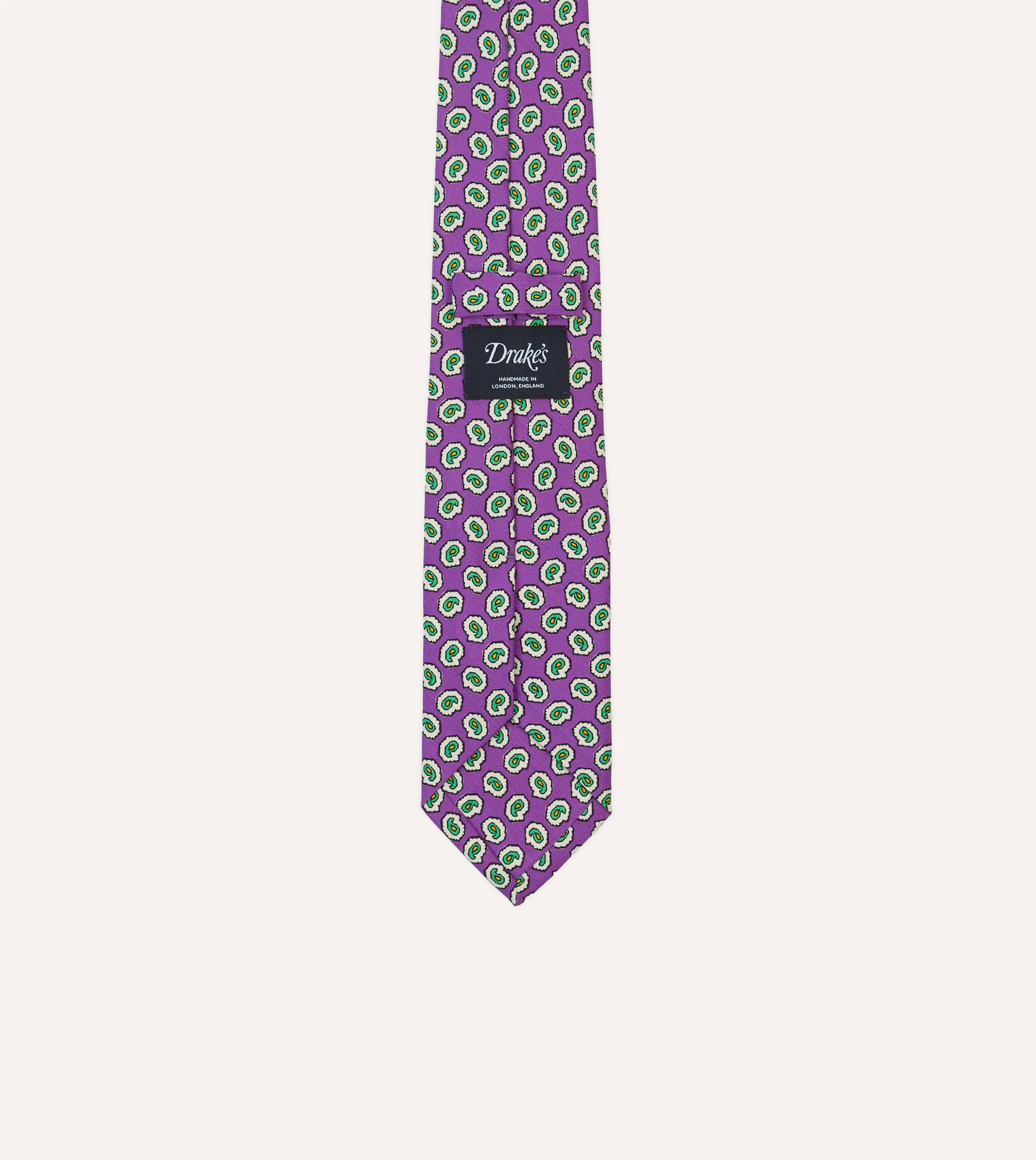 Purple Small Paisley Leaf Print Silk Self Tipped Tie